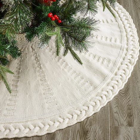 Jupe de sapin de Noël tricotée rouge crème blanc plusieurs tailles décoration intérieure beige beige (1/5)