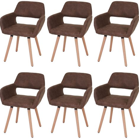 [NON UTILIZZATO] Set 6x sedie sala da pranzo soggiorno cucina HHG-429 II design retro legno tessuto marrone vintage