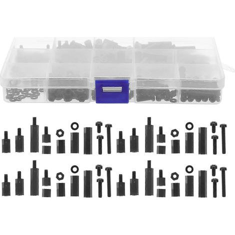 jeu de vis et écrous hexagonaux en nylon, vis à métaux, assortiment de vis de fixation (type M3)-17.3X9.5CM-Black (1/3)