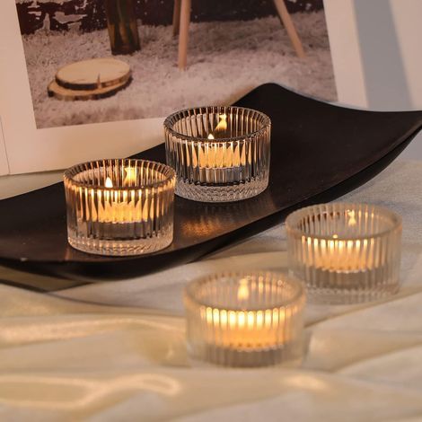 12 Photophores Verre Transparent 5,5x3,5cm - Bougeoirs Bougies Chauffe-Plat Teelichtgläser Candle Plate Verre Décoration Mariage Anniversaire Maison Noël (1/5)