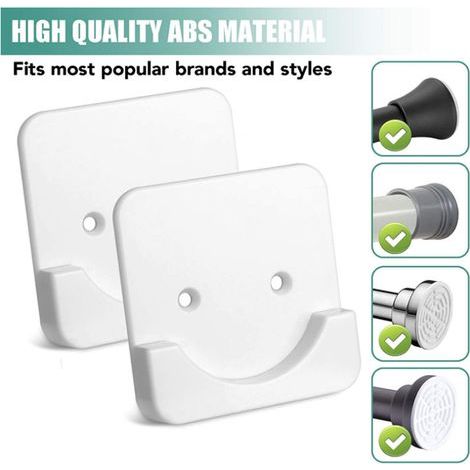 Supports de tringle à rideau de douche blancs (paquet de 2), sans perçage, avec vis, supports de tringle à rideau de douche muraux, adaptés aux salles de bains, chambres, balcons, tringle à rideau de (1/4)