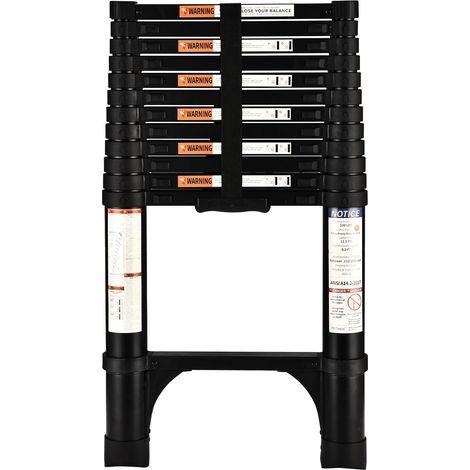3.8M/12.5FT Echelle telescopique, Escamotable en Aluminium,Echelle plianteConvient aux Camping-Cars, greniers, exterieurs et interieurs, Charge Max 150 kg,Noir (1/5)