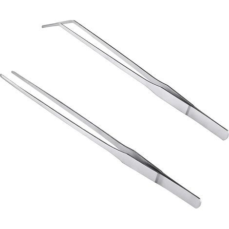 CSPARCV 2 Paar 27 cm lange, gerade/gebogene Edelstahlzangen mit präzisionsgezahnten Spitzen für Aquascaping, Gartenarbeit, Kochen und industrielle Anwendungen (1/5)