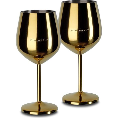 verres à vin incassables en acier inoxydable, set de verres à vin, verres à dégustation, verres à cocktail, robustes, incassables, édition or, 2pcs, 21x 7,3cm, 0,5L (1/5)