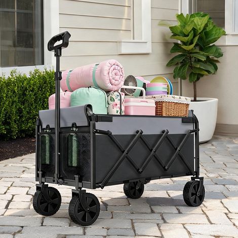 Chariot pliant noir compact 100 kg remorque de jardin en acier (1/5)