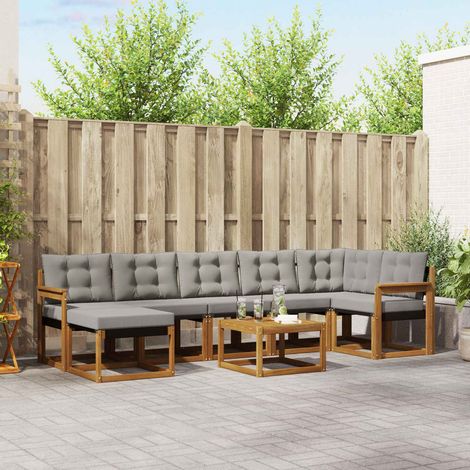Outdoor-Sofagarnitur mit Kissen 8 pcs Natürlich und Hellgrau