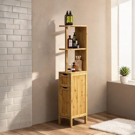 Colonne de salle de bain bambou 18 x 30 x 120 cm naturel (1/5)