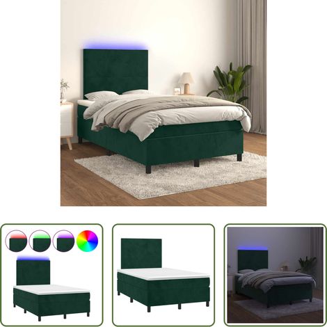 Matratze - Boxspringbett mit Matratze & LED Dunkelgrün 120x200 cm Samt (1/5)