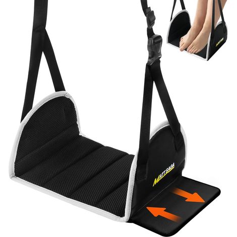 Hamac repose-pieds réglable pour avion - Hamac pour les essentiels de voyage - Rembourrage épais en coton à mémoire de forme avec plaques de soutien - Idéal pour reposer vos jambes lors de (1/5)