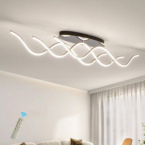 Modern LED Ceiling Light 40.55" Dimmable LED Chandelier Flush Mount Ceiling Lights, Remote Control Wave Linear Light Fixture for Kitchen Living Room Dining Room Bedroom,48W (Chrome) (1/5)