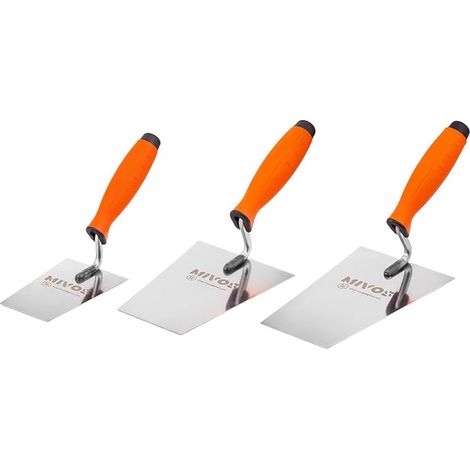 Lot de 3 Truelles Trapézoïdales en Acier Inoxydable 130 160 180 mm - Truelles de Maçon et Plâtrier - Forme Trapèze - Spatules de Lissage avec Poignée en Caoutchouc (1/5)