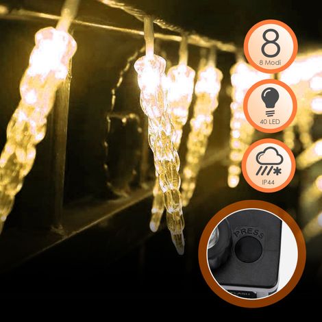 Randaco 40 LED ghiaccioli case cortina fotoelettrica pioggia gelata lucine letto sala da ballo, bianco caldo (1/5)