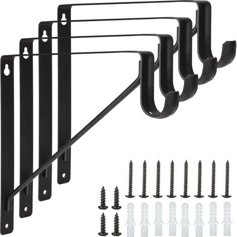 4 jeux de supports muraux, capacité de charge 150 kg, crochets d'étagère, cadre flottant à 90 degrés, support de trépied, noir (1/5)