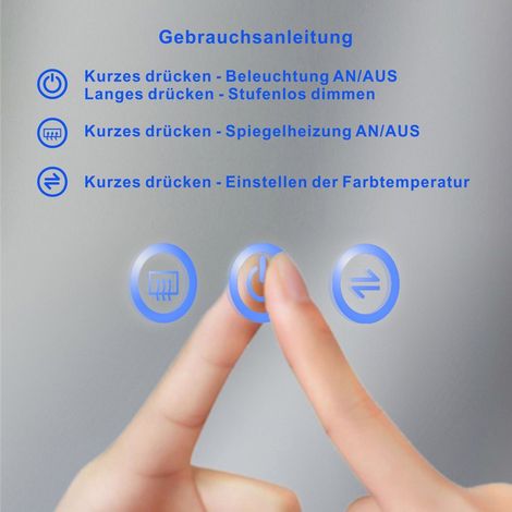 LED Badspiegel mit Beleuchtung 100x70 cm Badezimmerspiegel mit Beschlagfrei, 3 Lichtfarbe Warmweiß/Neutralweiß/Kaltweiß, Touch Sensor Wandspiegel (1/3)