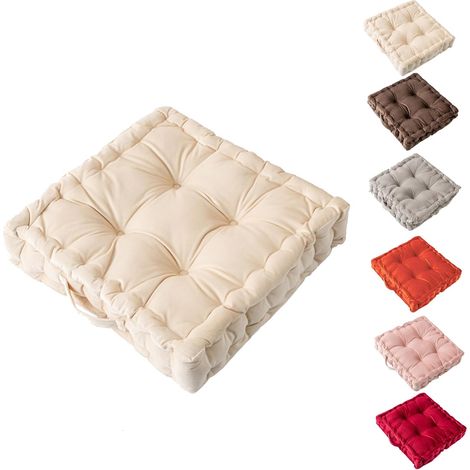 1 Coussin de Sol, Velours Doux, Coton Haute Densité, 38x38x8 cm, Poignée, Méditation Yoga Salon
