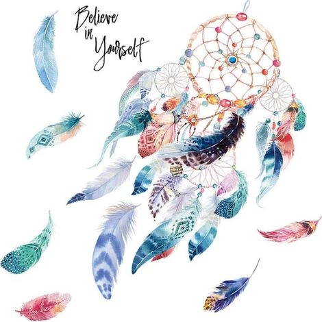 Aquarelle stickers muraux enfants ATTRAPE-RÊVES en plumes I coloré autocollants sticker mural chambre d'enfant crèche bébé Déco Ado décoratifs (1/5)