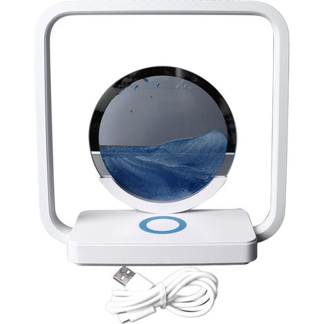 Ortviai Lampe de chevet avec design artistique en sable, chargeur sans fil intégré et lumière réglable – Bleu (1/5)