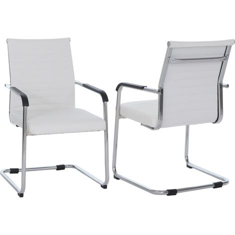 Set da 2 sedie poltroncine HHG-938, sedia a slitta da conferenza, metallo e ecopelle 280 g/m², bianco (1/5)