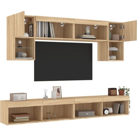 vidaXL Mobili TV a Muro con LED 6pz Rovere Sonoma Legno Multistrato (1/5)