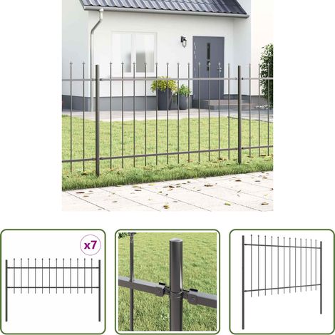 Gartenzaunpanel -  Gartenzaun 7 pcs Grau 11,9 x 0,8 m Pulverbeschichteter Stahl (1/5)
