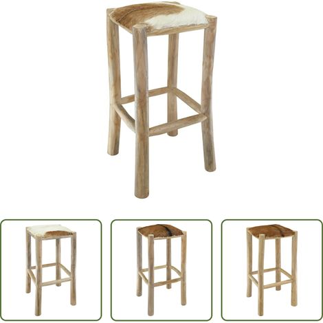 Cuir de chèvre - Tabouret de bar cuir de chèvre et bois de teck solide (1/5)
