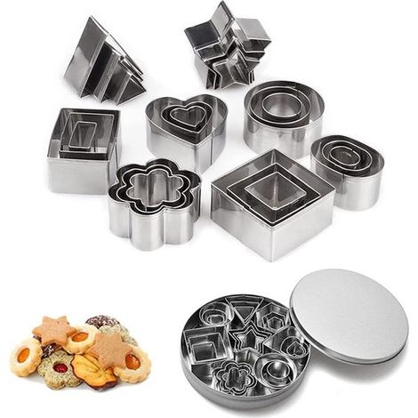 Set di 24 tagliabiscotti in acciaio inox: forme a cuore, fiore, cerchio e stella tagliabiscotti, stampi da forno, stampi per cioccolato, tagliabiscotti natalizi, forme a stella, M (1/5)