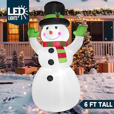 Bonhomme de neige gonflable de Noël de 1,80 m avec LED intégrées, coiffé d'un chapeau magique, idéal pour les fêtes de Noël, en extérieur, en intérieur, dans la cour ou le jardin. (1/4)