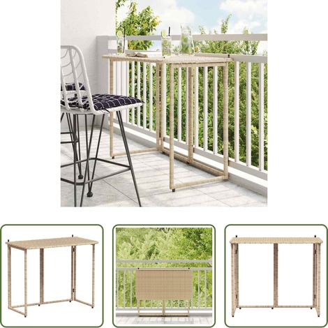 Table extérieure -  Table de jardin pliante beige 90 x 51 x 75 cm polyrotin (1/5)