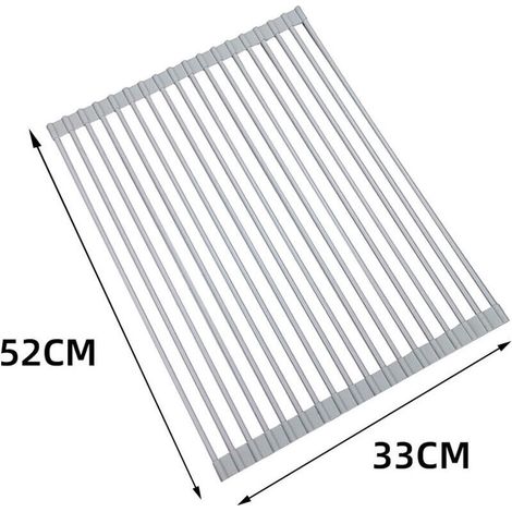 Scolapiatti pieghevole in acciaio inox – Modello grande grigio, ideale per lavelli e per molteplici attività in cucina.