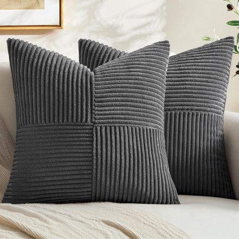 Corduroy solid color patchwork combination home decor pillowcase, cushion cover, seat cushion cover -- dark gray -- 4545cm