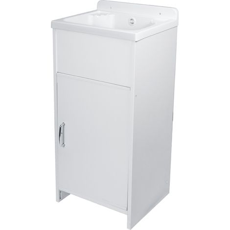 Negrari – Lavabo extérieur 1 bac compact en PVC – Cuve hydrofuge résistante aux intempéries – Dimensions 42,5 x 34,5 x 82 cm – Installation intérieure et extérieure (1/6)