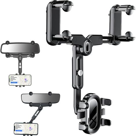 Support de téléphone pour rétroviseur de voiture, fixation pour rétroviseur, compatible avec les smartphones de 4 à 7 pouces. (1/5)