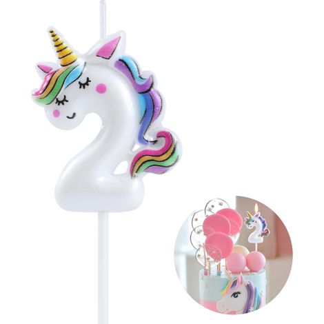 Bougie licorne pour 2ème anniversaire avec décoration dynamique 3D numéro 1, multicolore, utilisation en intérieur (1/5)