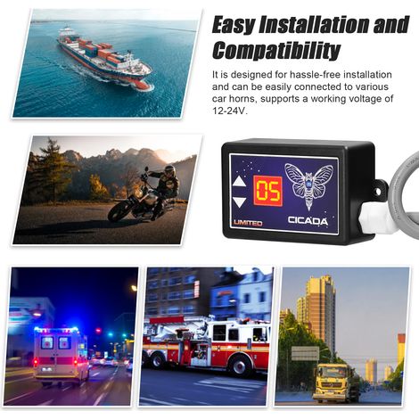 Centralina per clacson a 15 toni, altoparlante elettrico, unità di controllo del suono con display digitale e coppia di clacson doppi da 12-24 V per camion e barche. (1/5)