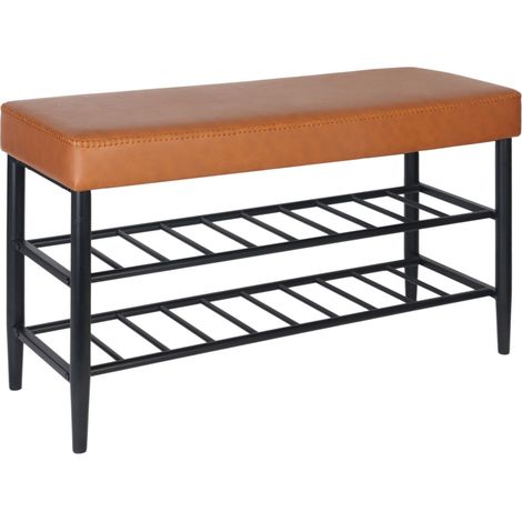 Panca portascarpe elegante con 2 ripiani pratico ingresso 100 x 30 x 50 cm in ferro nero 130017688