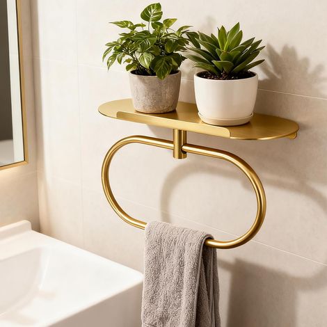 CCYKXA 2-Piece Towel Ring with Stainless Steel Bracket, Self-Adhesive or Drilled, Wall-Mounted Towel Holder for Bathroom and Kitchen (Gold) (1/5)