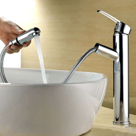 Modern kitchen mixer tap, double spout, bathroom, all-copper pull-out basin tap, telescopic hot and cold shampoo bed tap (1/3)