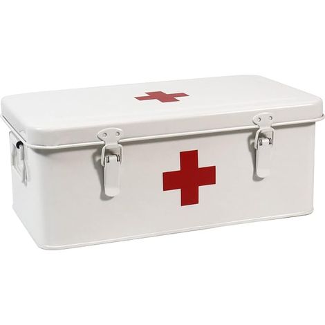 Boite Pharmacie Métal Blanc 33x18x13 cm Compartiments Médicaments (1/4)