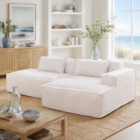 Canapé 2 places en tissu 233 x 129 x 70 cm beige avec 2 coussins et assise à ressorts (1/5)
