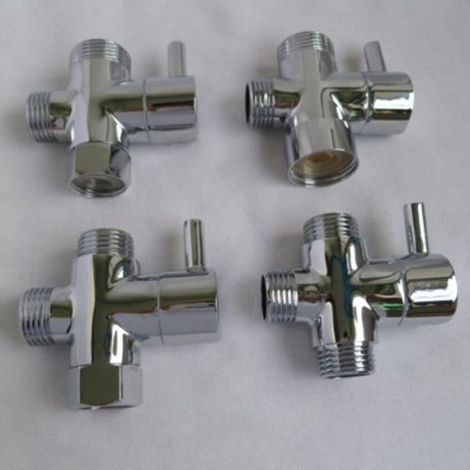 Robinet Vanne - Déviateur Trois Voies - Adaptateur T Pour Douche Et Bidet - Raccord Fileté G1/2 Intérieur/Extérieur - 1 Pièce (1/4)