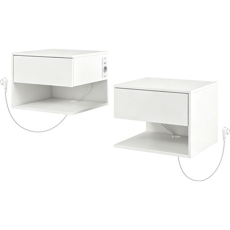 HOMCOM Set 2 Comodini con Prese, Cassetto e Ripiano, Bianco (1/5)