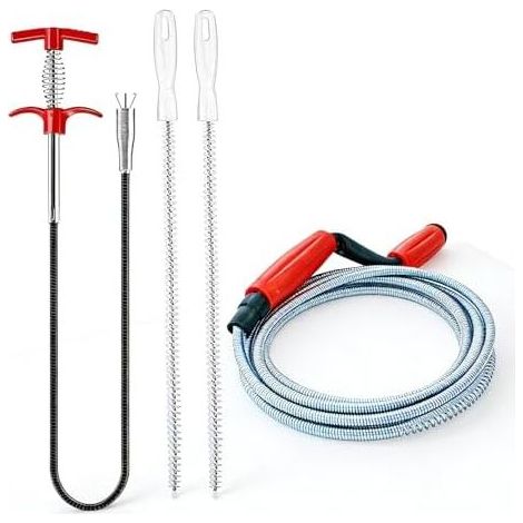 4-teiliges Rohrreinigungsset – 5 m Abflussspirale, 1,5 m Extraktionszange & 2 Reinigungsbürsten, Werkzeug zur Beseitigung von Verstopfungen in Toiletten, Waschbecken und Badewannen (1/5)