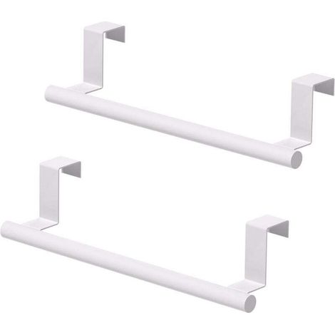 Porte-serviettes sur armoire, porte-serviettes de cuisine sur porte de placard, porte-serviettes en acier inoxydable pour porte d'armoire, blanc, paquet de 2 (1/5)