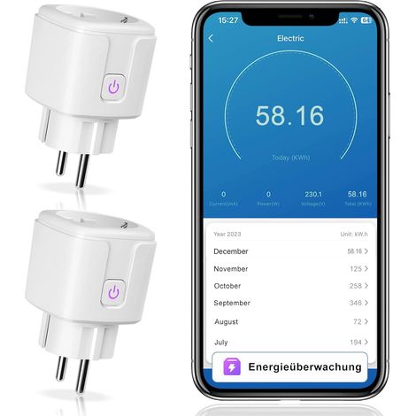 Lot de 2 prises intelligentes WiFi avec mesure du courant, fonctionne avec Mini Plug WiFi avec minuterie et commande vocale, prise Smart Home uniquement (1/5)