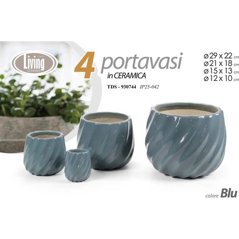 Set aus 4 blauen Keramikblumentöpfen Ø29/21/15/12 cm