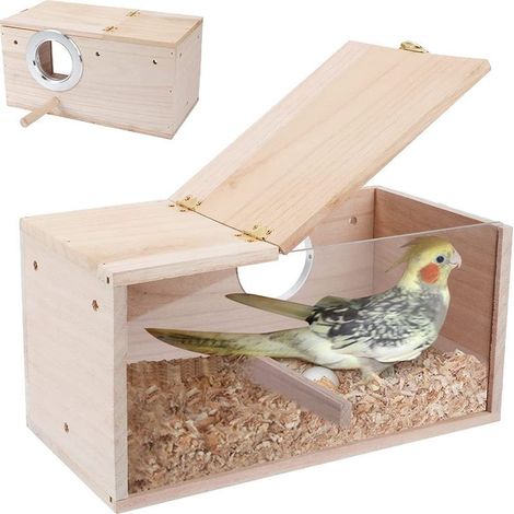 Nichoir pour Oiseaux Design Transparent Boîte D'élevage de Volière en Bois pour Perroquet Maison de Station d'alimentation pour Oiseaux pour Sauvages Sparrow, 17x19x34 cm (1/5)