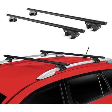 OMAC Dachträger Aluminium TÜV geprüft für Universal – Für Standard Dachreling – T Nut – Max 90 kg – 2 Schlösser Schwarz (1/5)