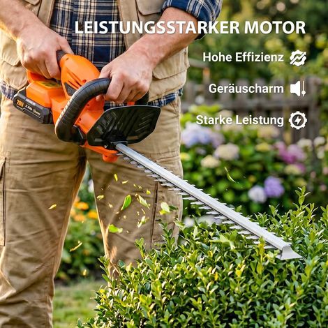 Coupe-haies électrique sans fil 100W, taille-haie sur batterie 51cm, scie à haie motorisé orange ABS (1/5)