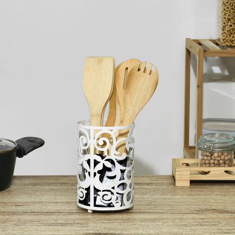 TRADE SHOP - Portautensili Da Cucina In Metallo Bianco H16 X ø11cm Design Traforato Decorativo - (1/3)