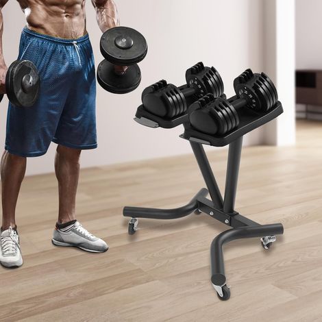 Hantelständer mit Rollen und Bremsen Verstellbarer Hantelablage Ständer bis 50 kg Tragfähigkeit V Form Design für Heimfitness Krafttraining Zuhause (1/5)